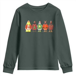 Сute Christmas Chickens Youth Sweatshirt Funny Xmas Chickens Farm Animals Lover Gift TS10 Dark Forest Green Print Your Wear