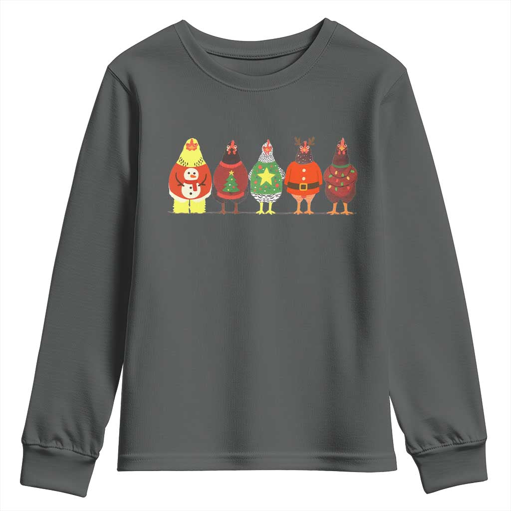 Сute Christmas Chickens Youth Sweatshirt Funny Xmas Chickens Farm Animals Lover Gift TS10 Dark Heather Print Your Wear