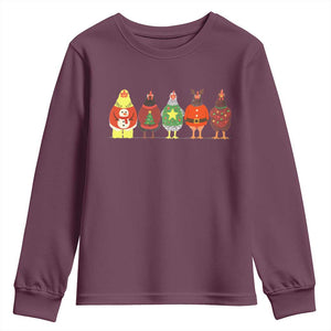 Сute Christmas Chickens Youth Sweatshirt Funny Xmas Chickens Farm Animals Lover Gift TS10 Maroon Print Your Wear