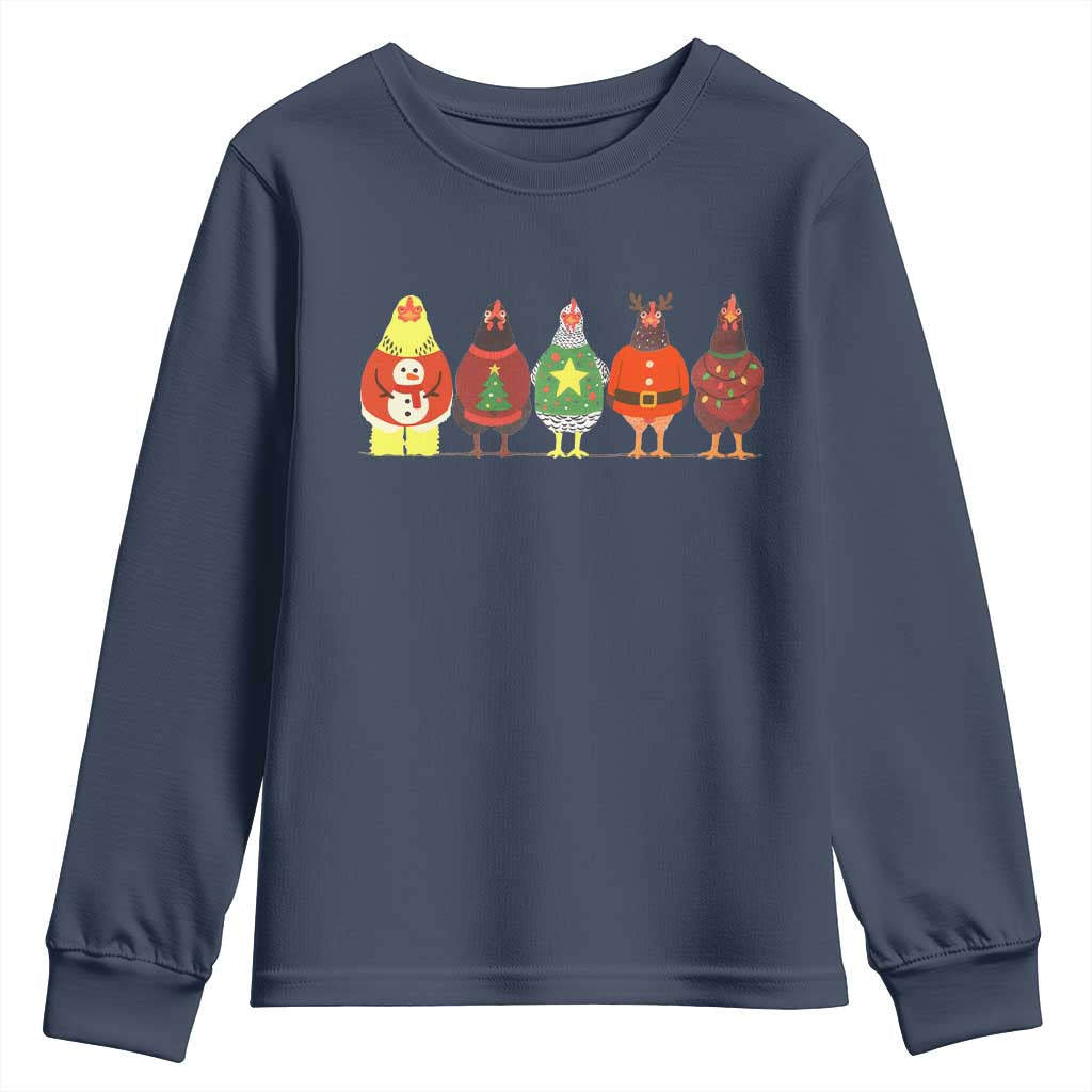 Сute Christmas Chickens Youth Sweatshirt Funny Xmas Chickens Farm Animals Lover Gift TS10 Navy Print Your Wear