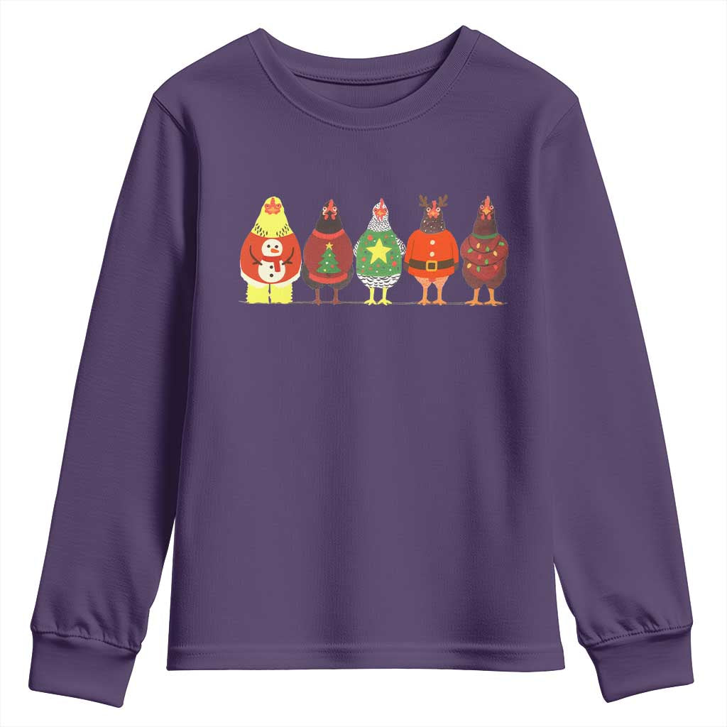 Сute Christmas Chickens Youth Sweatshirt Funny Xmas Chickens Farm Animals Lover Gift TS10 Purple Print Your Wear