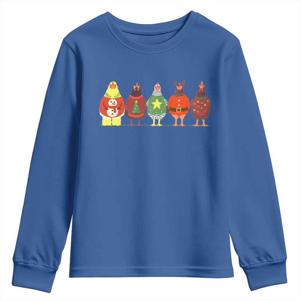 Сute Christmas Chickens Youth Sweatshirt Funny Xmas Chickens Farm Animals Lover Gift TS10 Royal Blue Print Your Wear