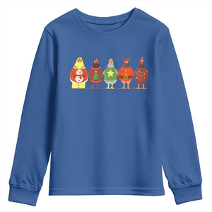 Сute Christmas Chickens Youth Sweatshirt Funny Xmas Chickens Farm Animals Lover Gift TS10 Royal Blue Print Your Wear