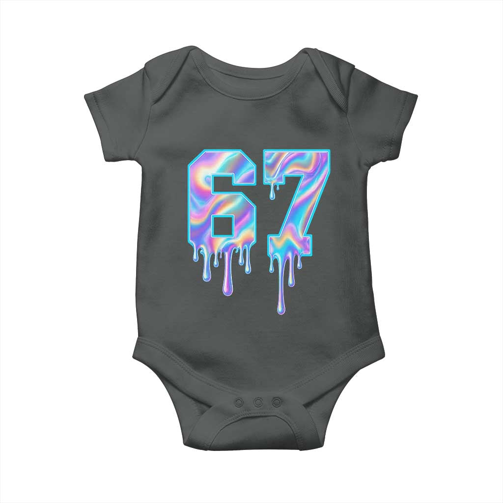 Baseball Drip Number 67 Player Baby Onesie Funny Six Seven Meme 67th Birthday Holographic Dripping TS10 Dark Heather Print Your Wear