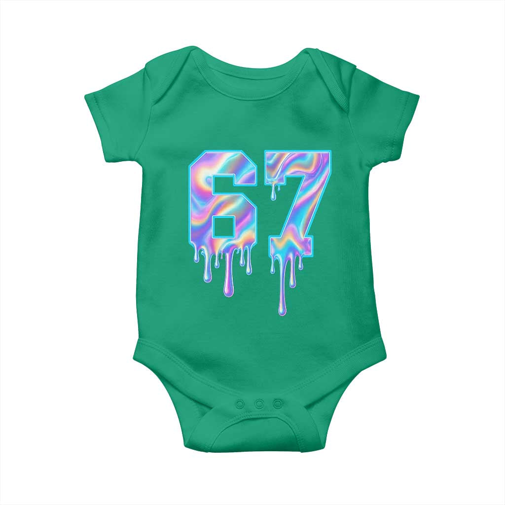 Baseball Drip Number 67 Player Baby Onesie Funny Six Seven Meme 67th Birthday Holographic Dripping TS10 Irish Green Print Your Wear