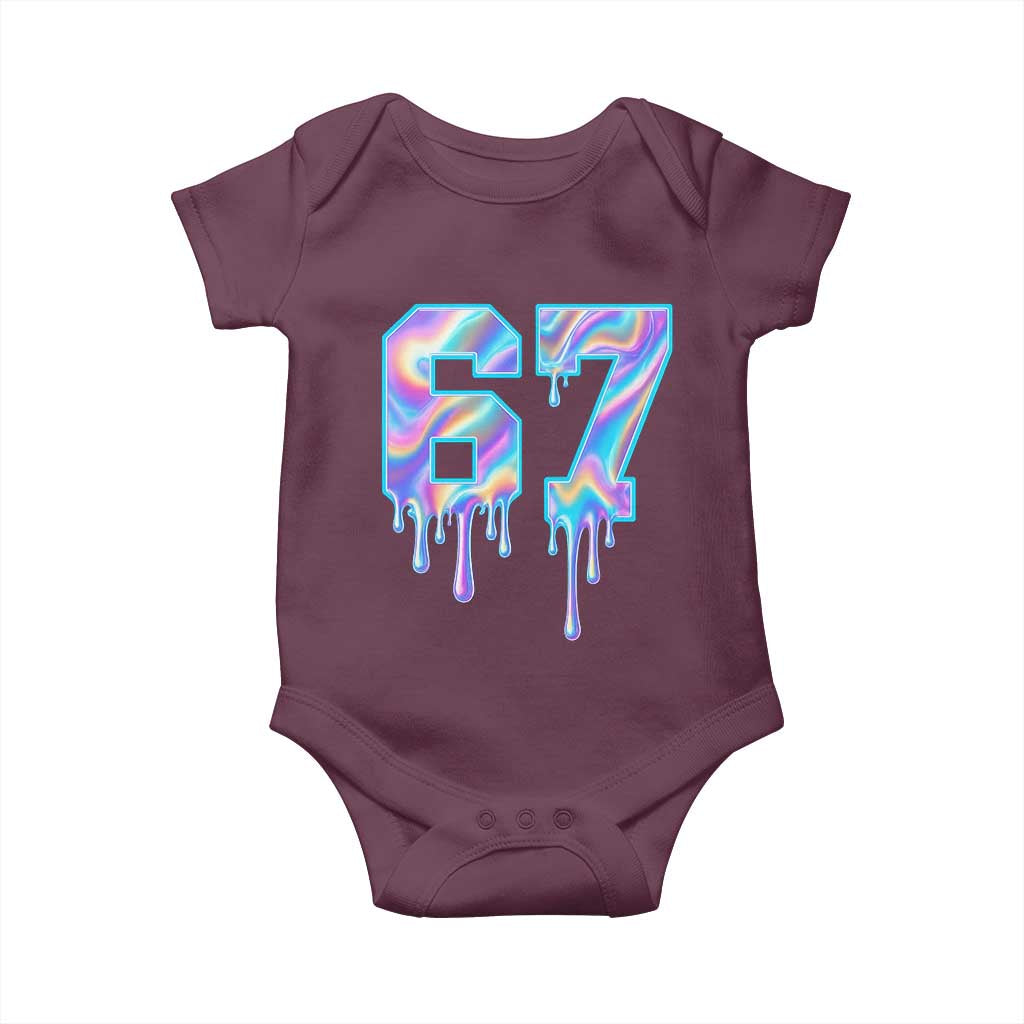 Baseball Drip Number 67 Player Baby Onesie Funny Six Seven Meme 67th Birthday Holographic Dripping TS10 Maroon Print Your Wear