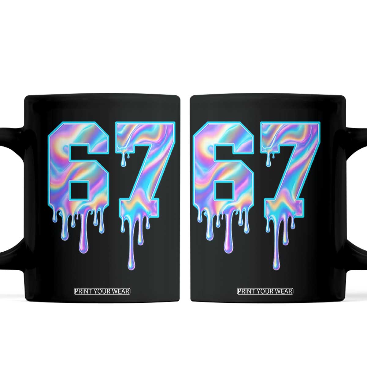 Baseball Drip Number 67 Player Coffee Mug Funny Six Seven Meme 67th Birthday Holographic Dripping TS10 Black Print Your Wear
