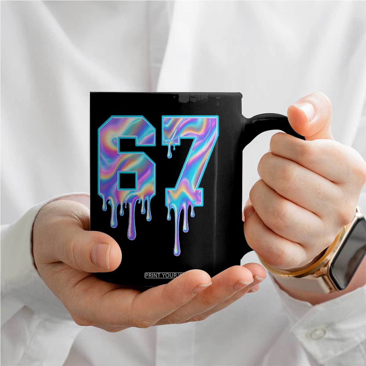 Baseball Drip Number 67 Player Coffee Mug Funny Six Seven Meme 67th Birthday Holographic Dripping TS10 Print Your Wear