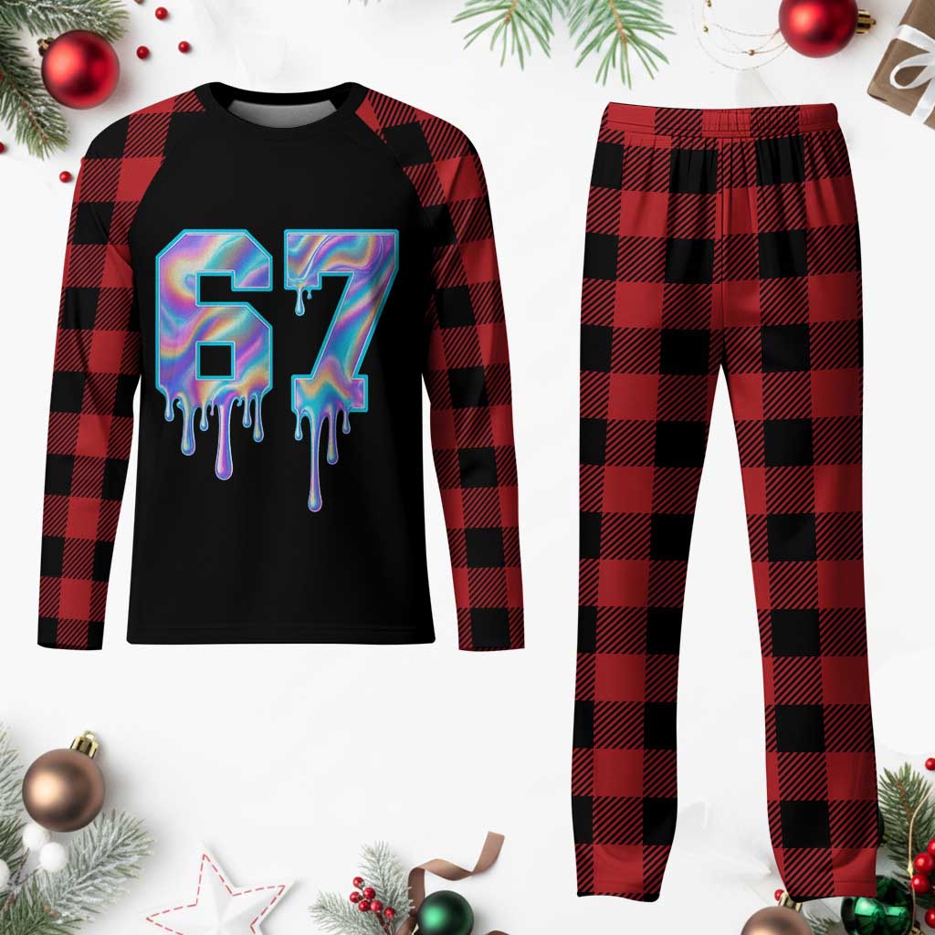 Baseball Drip Number 67 Player Plaid Pajama Set Funny Six Seven Meme 67th Birthday Holographic Dripping TS10 Buffalo Plaid Print Your Wear