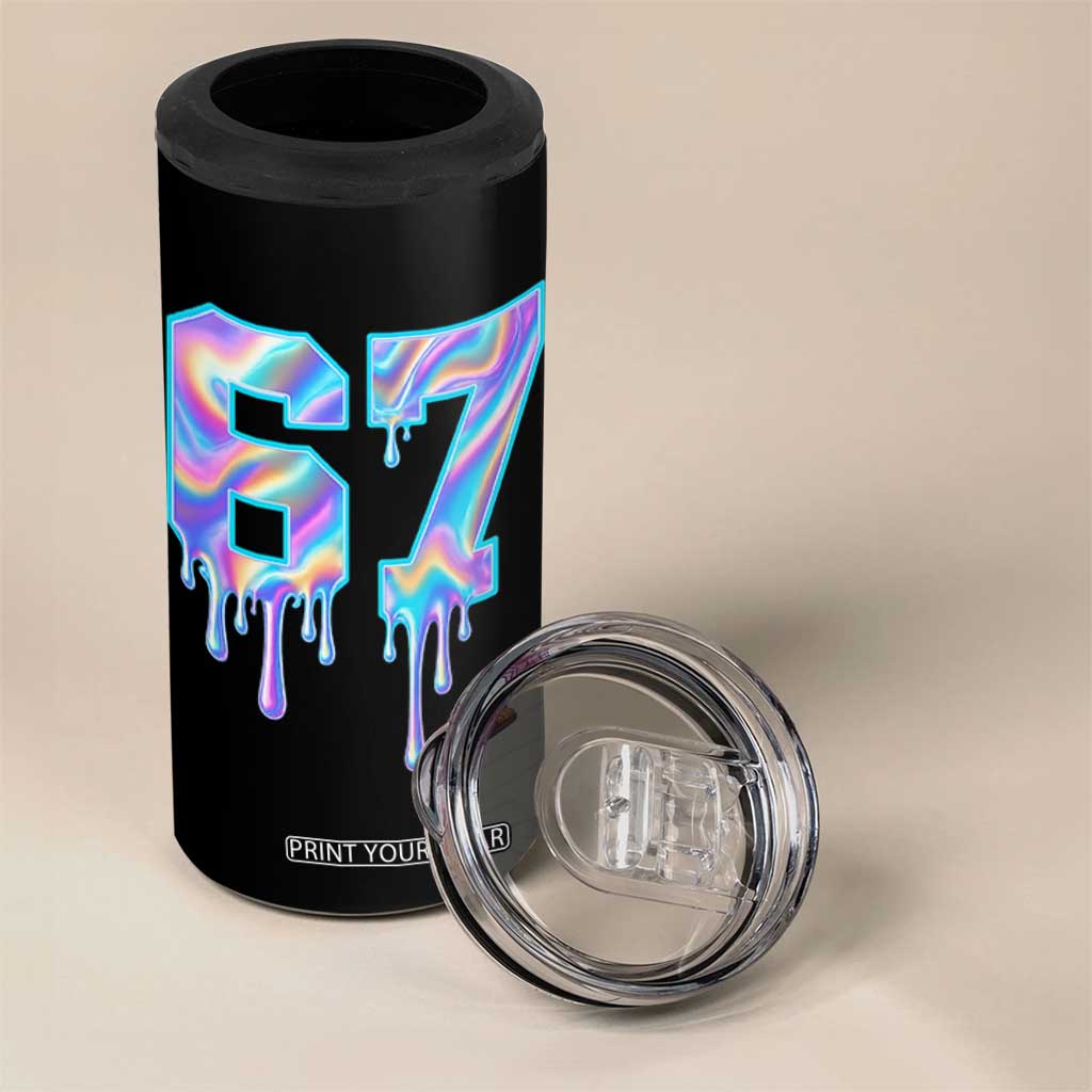 Baseball Drip Number 67 Player 4 in 1 Can Cooler Tumbler Funny Six Seven Meme 67th Birthday Holographic Dripping TS10 Print Your Wear
