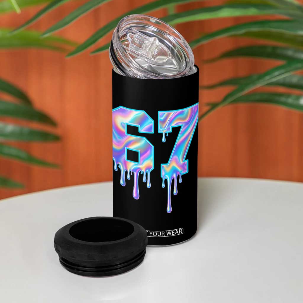 Baseball Drip Number 67 Player 4 in 1 Can Cooler Tumbler Funny Six Seven Meme 67th Birthday Holographic Dripping TS10 Print Your Wear