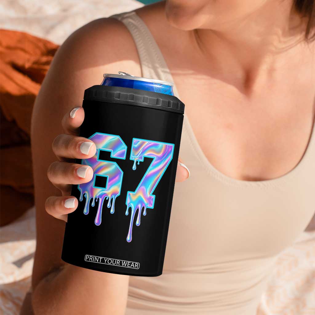 Baseball Drip Number 67 Player 4 in 1 Can Cooler Tumbler Funny Six Seven Meme 67th Birthday Holographic Dripping TS10 Print Your Wear