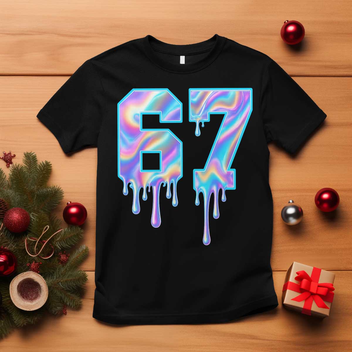 Baseball Drip Number 67 Player T Shirt Funny Six Seven Meme 67th Birthday Holographic Dripping TS10 Black Print Your Wear
