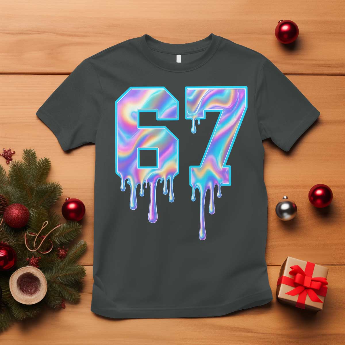 Baseball Drip Number 67 Player T Shirt Funny Six Seven Meme 67th Birthday Holographic Dripping TS10 Dark Heather Print Your Wear