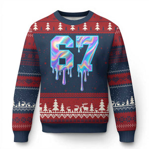 Baseball Drip Number 67 Player Ugly Christmas Sweater Funny Six Seven Meme 67th Birthday Holographic Dripping TS10 Navy Red Print Your Wear