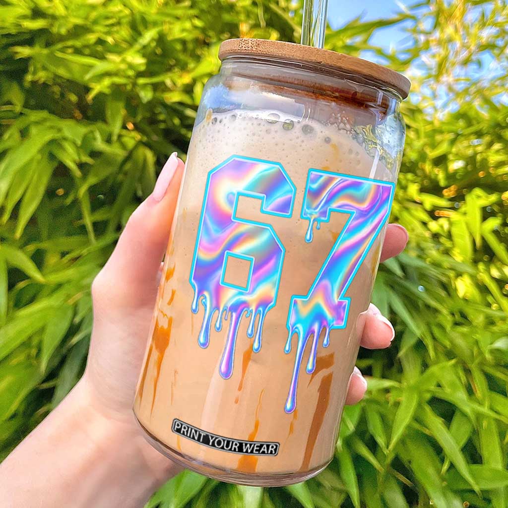 Baseball Drip Number 67 Player Glass Can Funny Six Seven Meme 67th Birthday Holographic Dripping TS10 Black Print Your Wear
