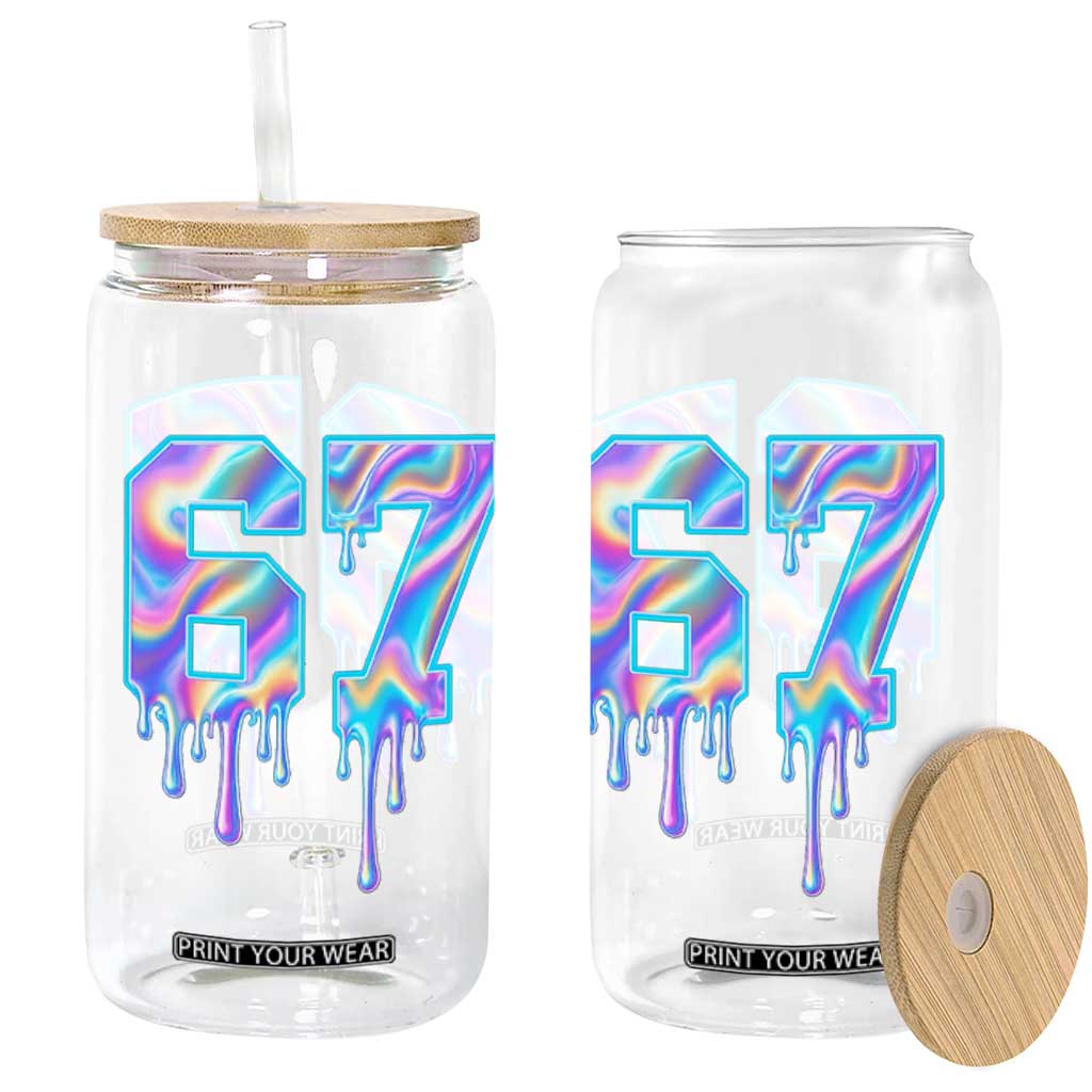 Baseball Drip Number 67 Player Glass Can Funny Six Seven Meme 67th Birthday Holographic Dripping TS10 Print Your Wear
