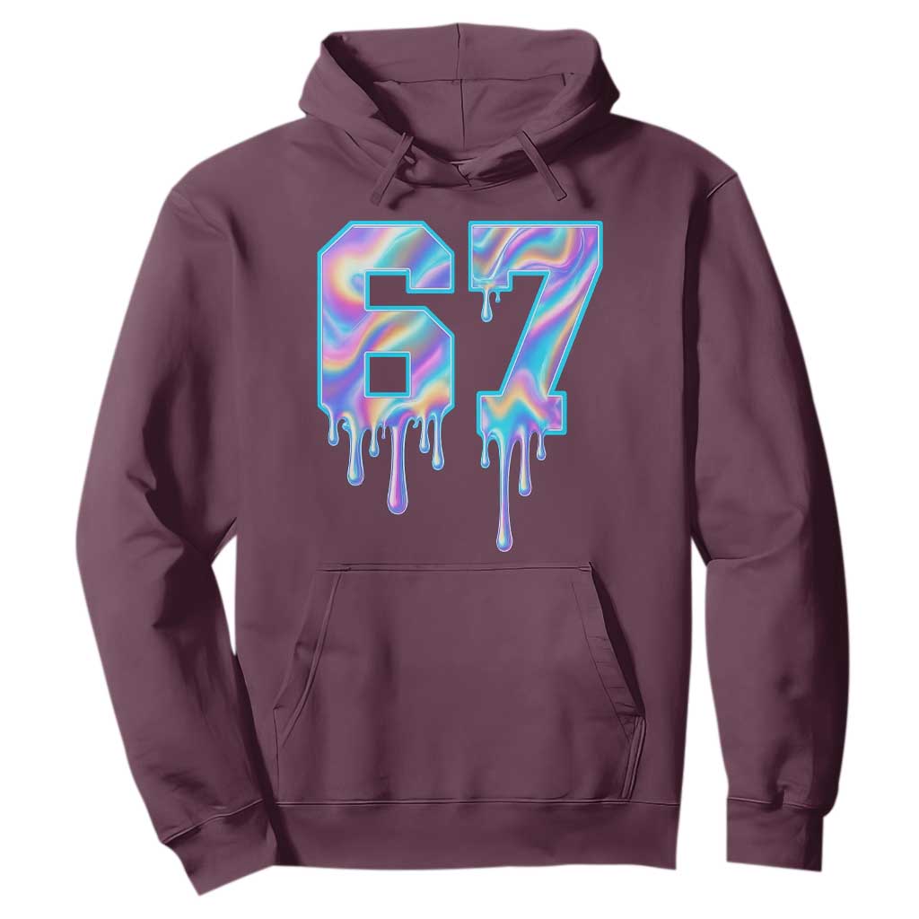 Baseball Drip Number 67 Player Hoodie Funny Six Seven Meme 67th Birthday Holographic Dripping TS10 Maroon Print Your Wear