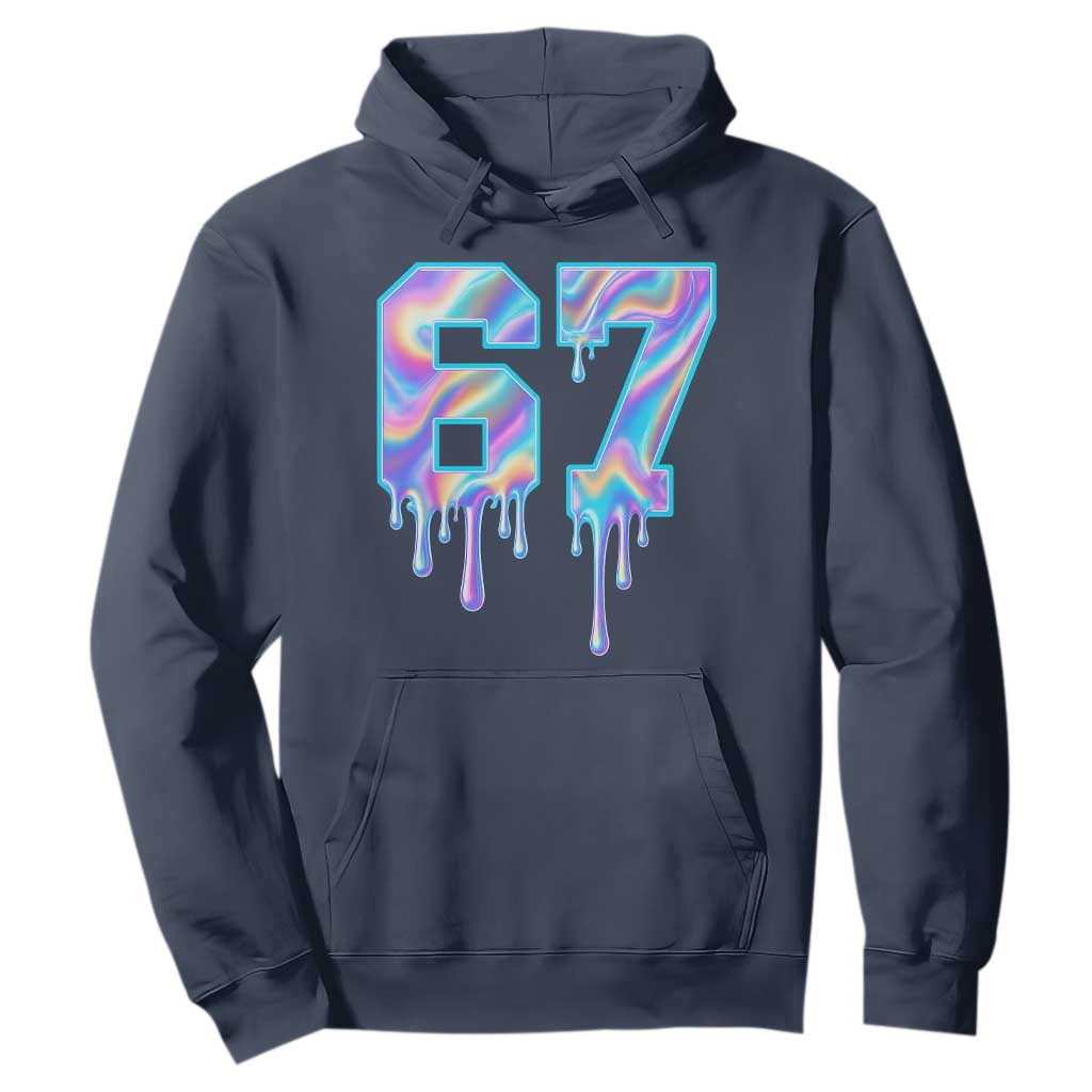 Baseball Drip Number 67 Player Hoodie Funny Six Seven Meme 67th Birthday Holographic Dripping TS10 Navy Print Your Wear