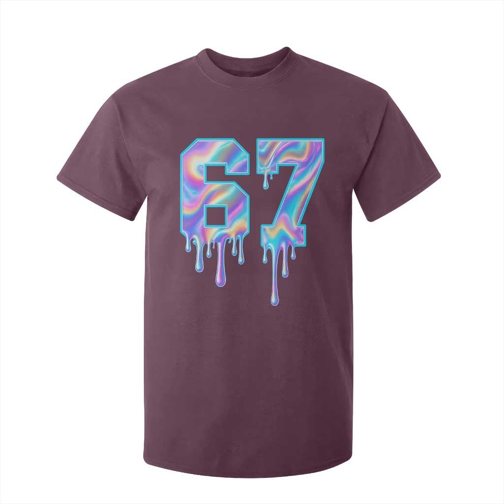 Baseball Drip Number 67 Player T Shirt For Kid Funny Six Seven Meme 67th Birthday Holographic Dripping TS10 Maroon Print Your Wear