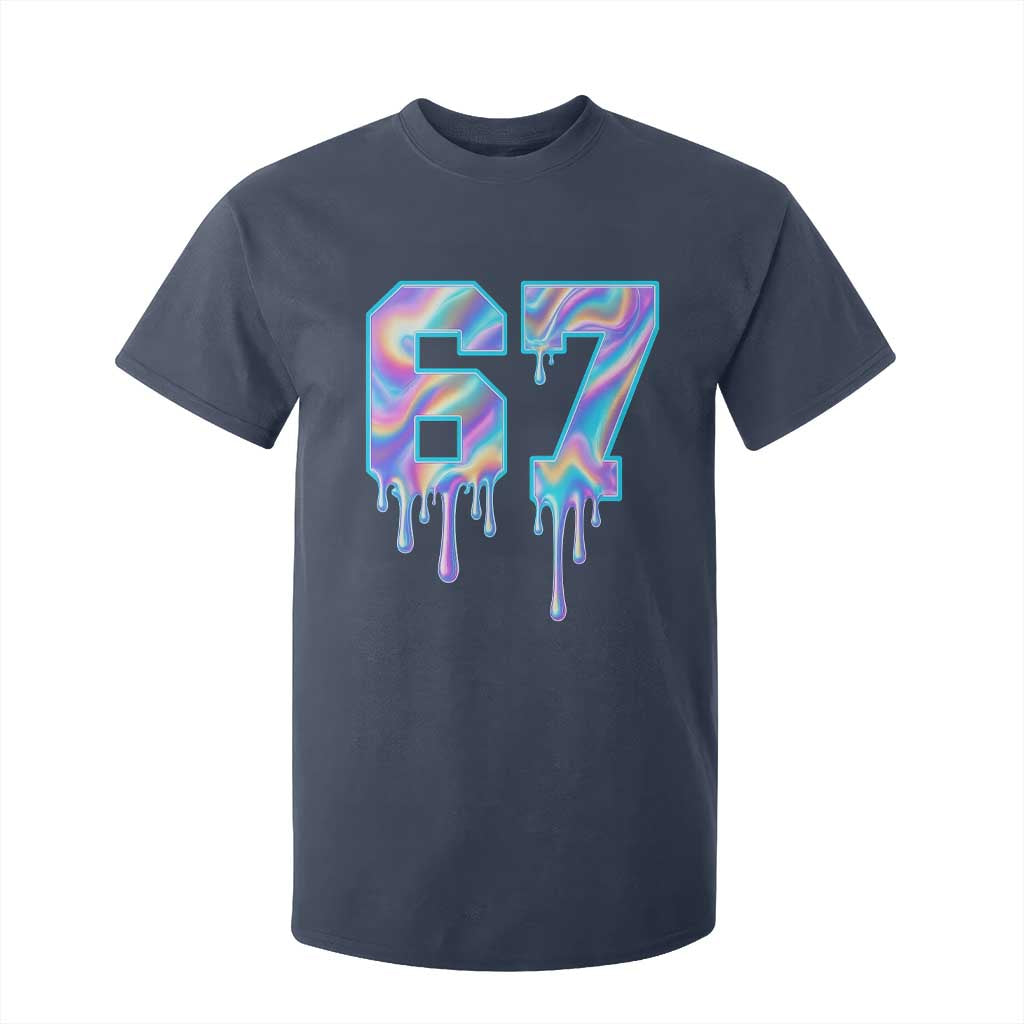 Baseball Drip Number 67 Player T Shirt For Kid Funny Six Seven Meme 67th Birthday Holographic Dripping TS10 Navy Print Your Wear