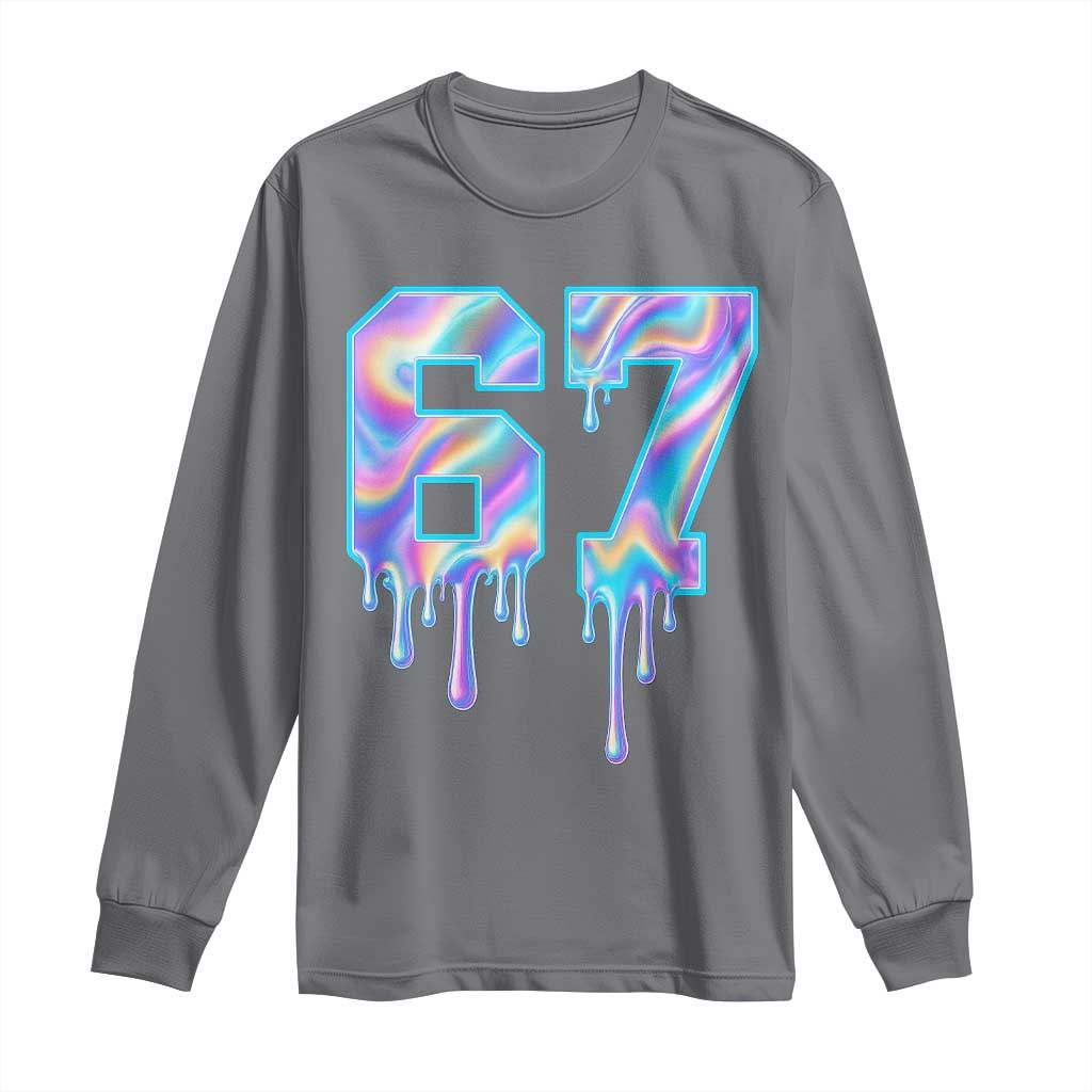 Baseball Drip Number 67 Player Long Sleeve Shirt Funny Six Seven Meme 67th Birthday Holographic Dripping TS10 Charcoal Print Your Wear
