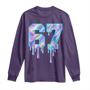 Baseball Drip Number 67 Player Long Sleeve Shirt Funny Six Seven Meme 67th Birthday Holographic Dripping TS10 Purple Print Your Wear