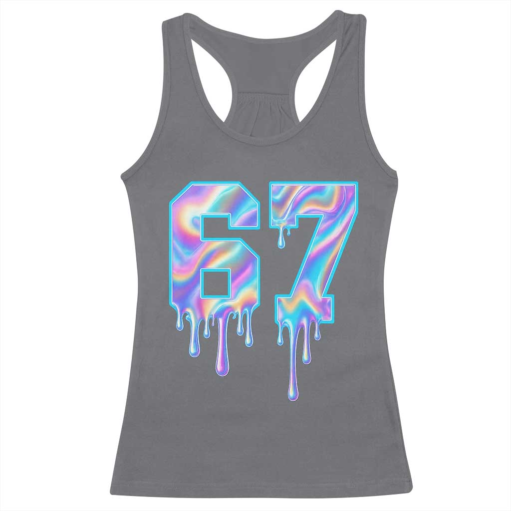 Baseball Drip Number 67 Player Racerback Tank Top Funny Six Seven Meme 67th Birthday Holographic Dripping TS10 Charcoal Print Your Wear