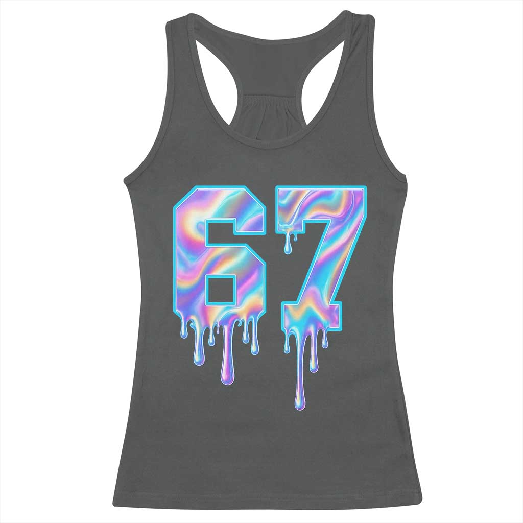 Baseball Drip Number 67 Player Racerback Tank Top Funny Six Seven Meme 67th Birthday Holographic Dripping TS10 Dark Heather Print Your Wear