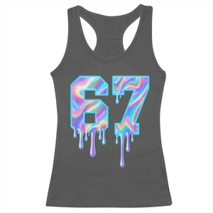 Baseball Drip Number 67 Player Racerback Tank Top Funny Six Seven Meme 67th Birthday Holographic Dripping TS10 Dark Heather Print Your Wear