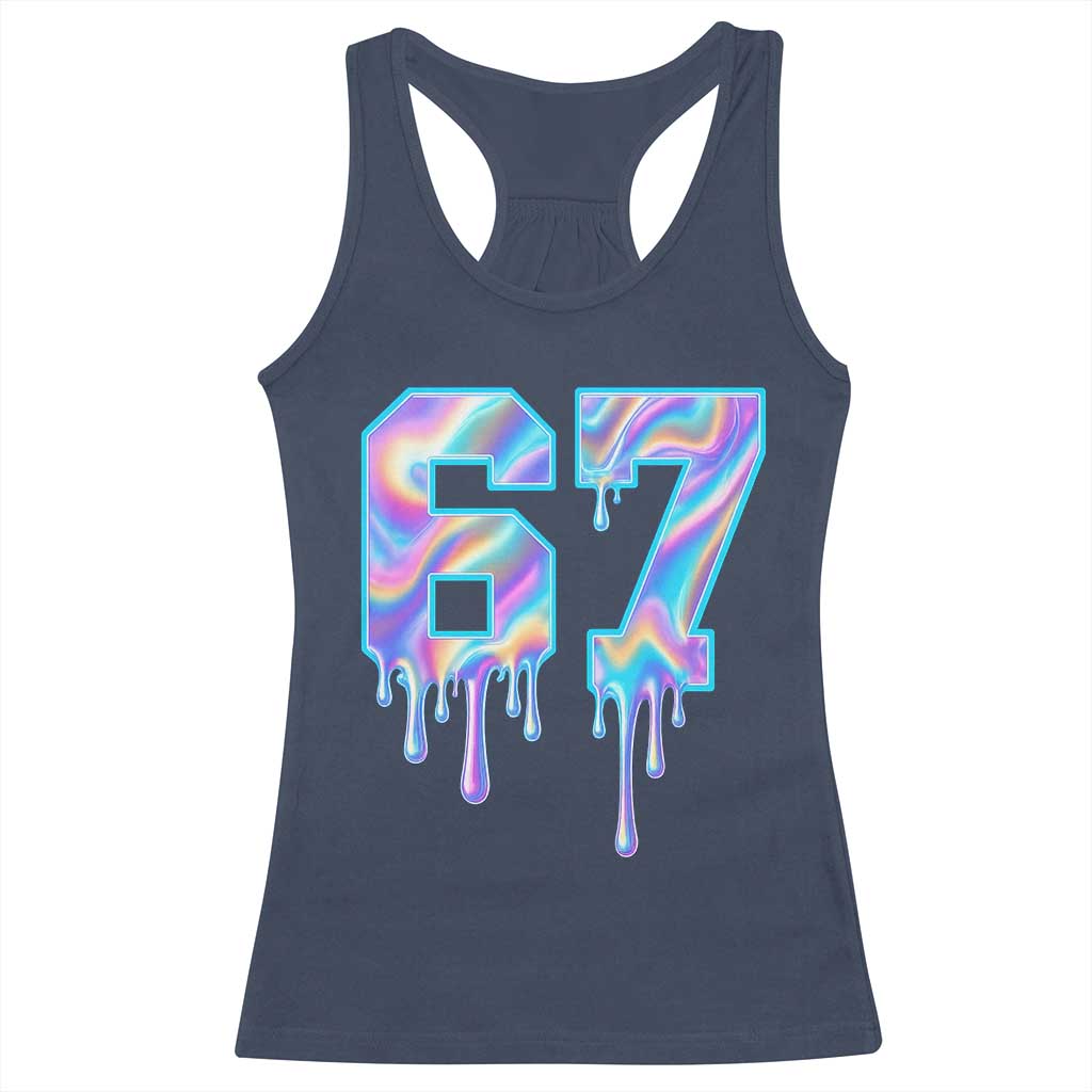 Baseball Drip Number 67 Player Racerback Tank Top Funny Six Seven Meme 67th Birthday Holographic Dripping TS10 Navy Print Your Wear