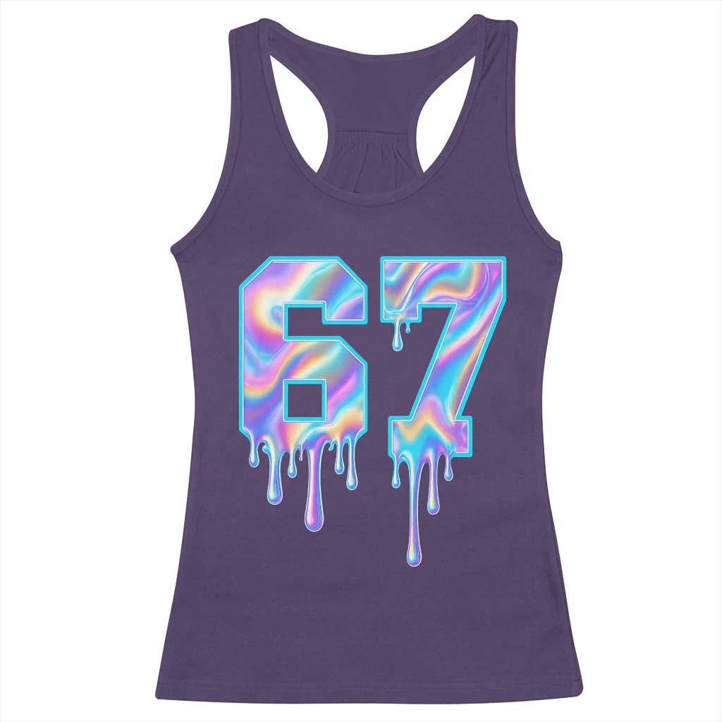 Baseball Drip Number 67 Player Racerback Tank Top Funny Six Seven Meme 67th Birthday Holographic Dripping TS10 Purple Print Your Wear
