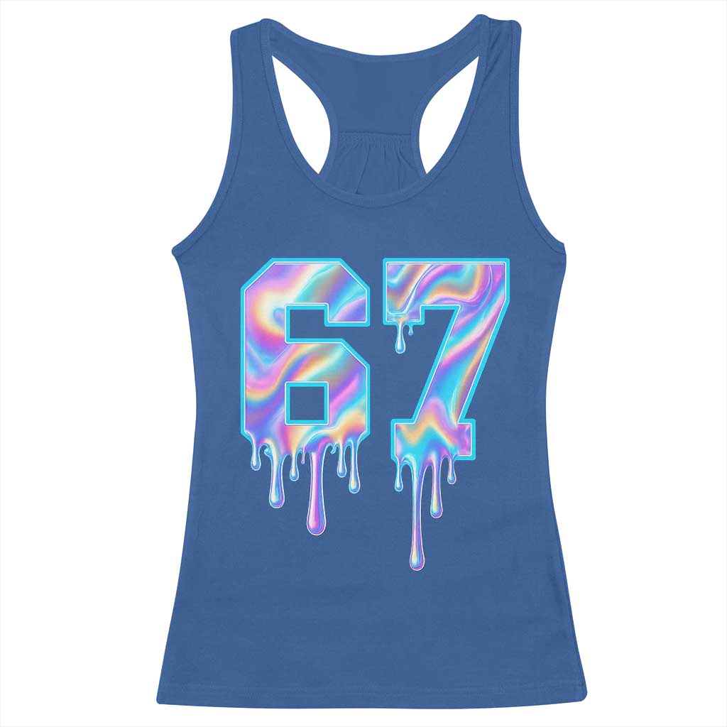 Baseball Drip Number 67 Player Racerback Tank Top Funny Six Seven Meme 67th Birthday Holographic Dripping TS10 Royal Blue Print Your Wear