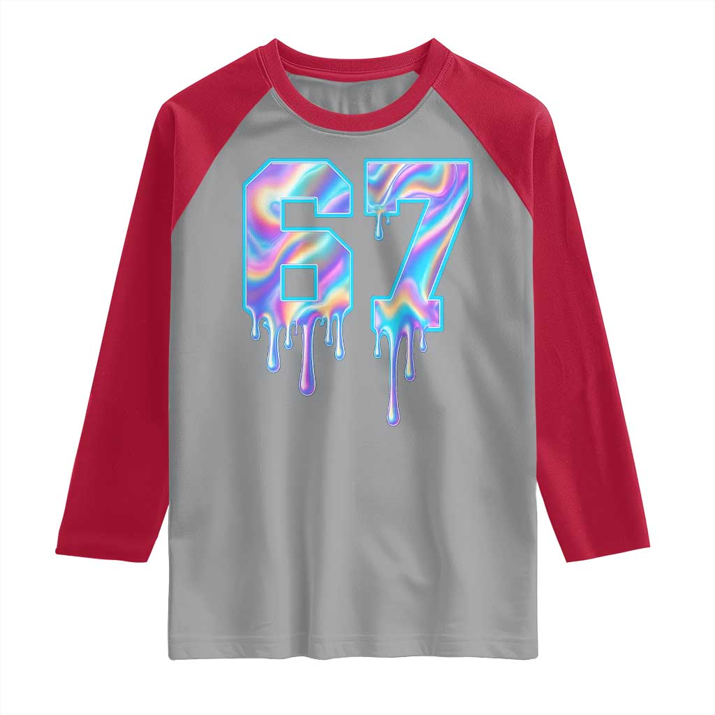 Baseball Drip Number 67 Player Raglan Shirt Funny Six Seven Meme 67th Birthday Holographic Dripping TS10 Sport Gray Red Print Your Wear