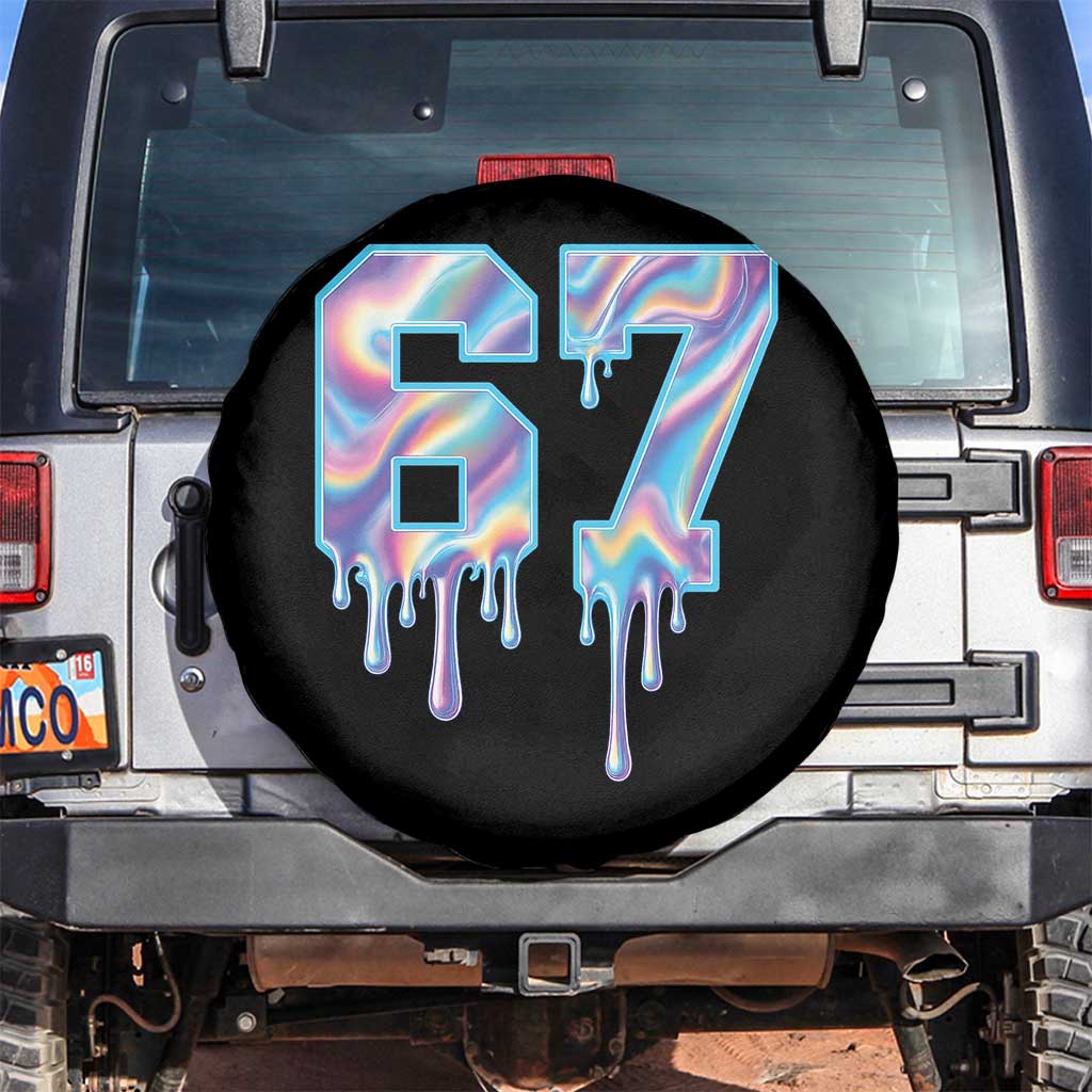 Baseball Drip Number 67 Player Spare Tire Cover Funny Six Seven Meme 67th Birthday Holographic Dripping TS10 No hole Black Print Your Wear
