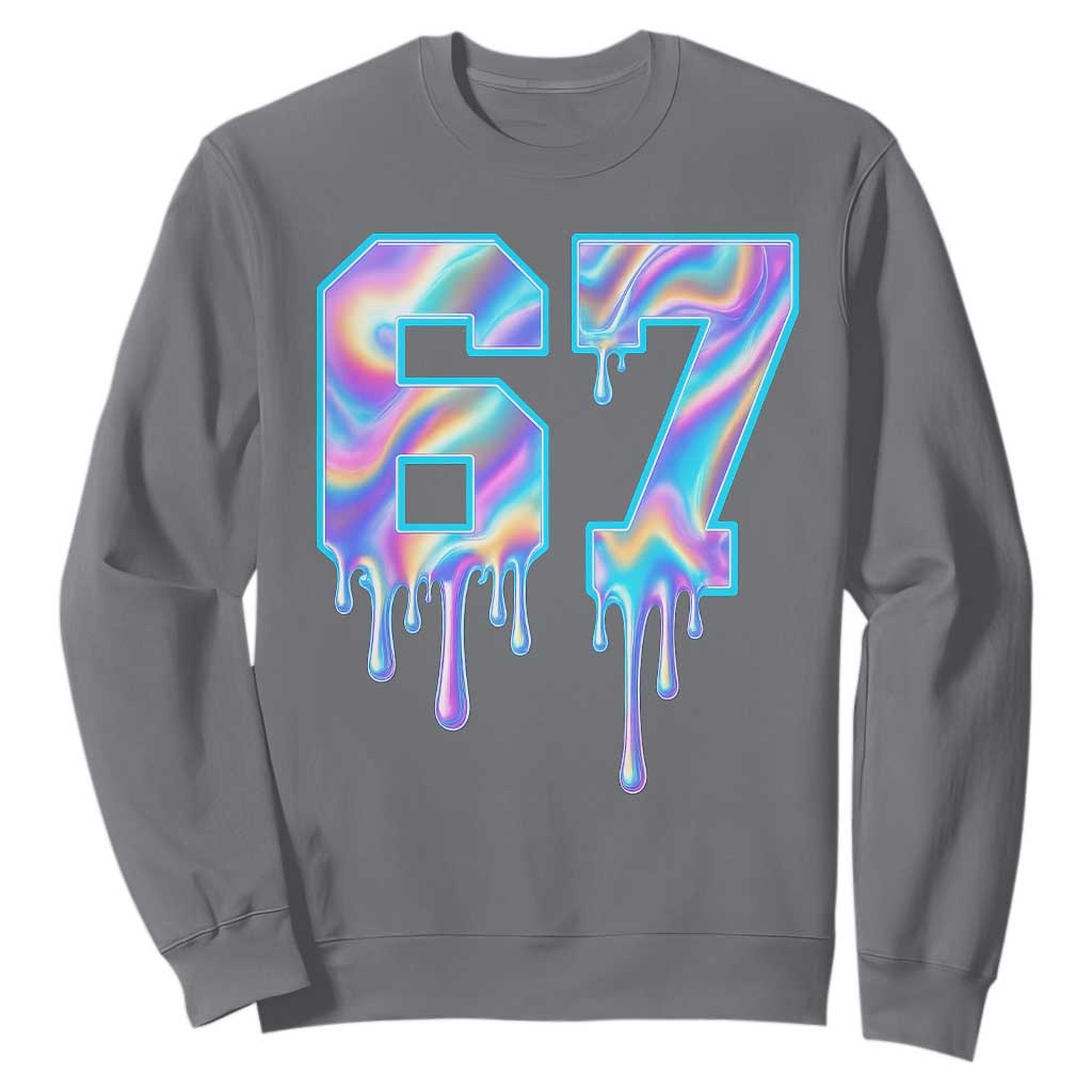 Baseball Drip Number 67 Player Sweatshirt Funny Six Seven Meme 67th Birthday Holographic Dripping TS10 Charcoal Print Your Wear
