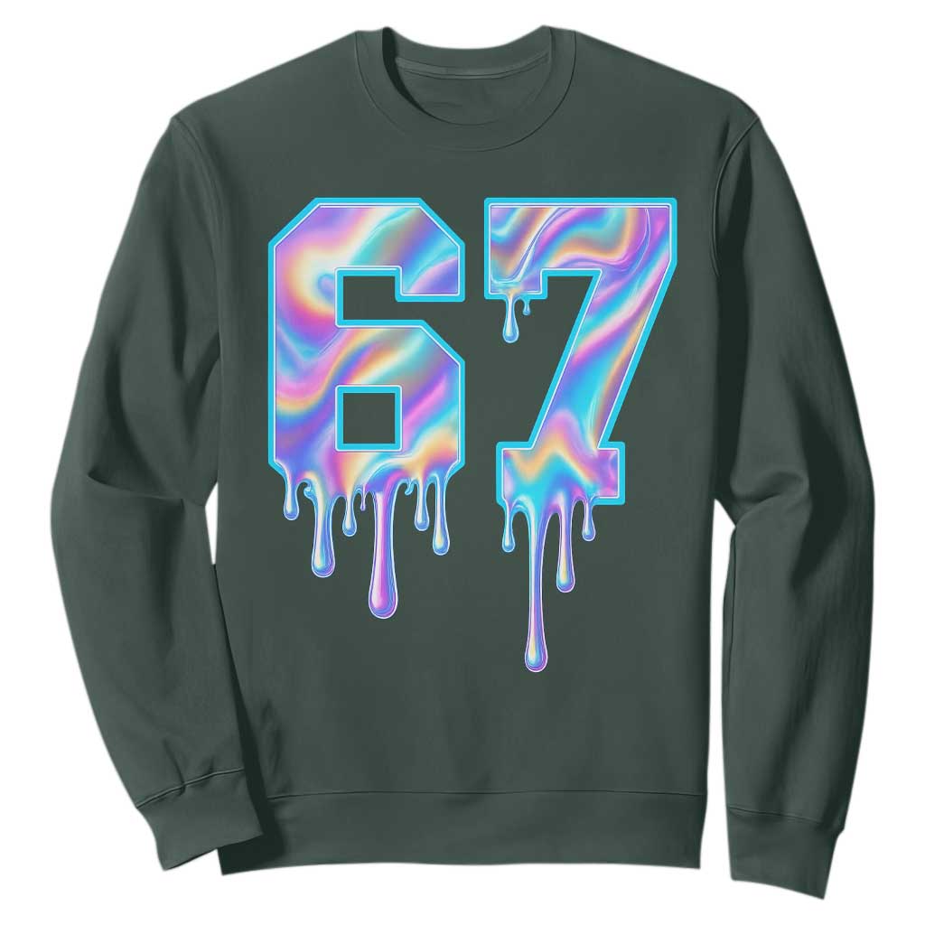 Baseball Drip Number 67 Player Sweatshirt Funny Six Seven Meme 67th Birthday Holographic Dripping TS10 Dark Forest Green Print Your Wear