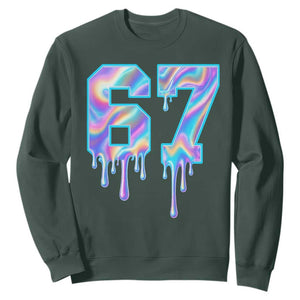 Baseball Drip Number 67 Player Sweatshirt Funny Six Seven Meme 67th Birthday Holographic Dripping TS10 Dark Forest Green Print Your Wear