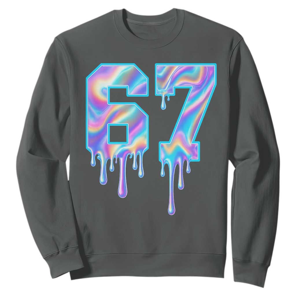 Baseball Drip Number 67 Player Sweatshirt Funny Six Seven Meme 67th Birthday Holographic Dripping TS10 Dark Heather Print Your Wear