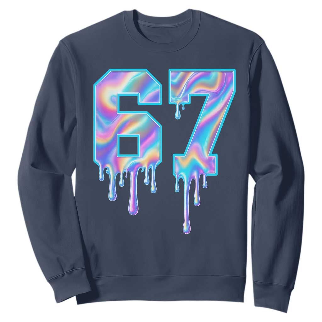 Baseball Drip Number 67 Player Sweatshirt Funny Six Seven Meme 67th Birthday Holographic Dripping TS10 Navy Print Your Wear