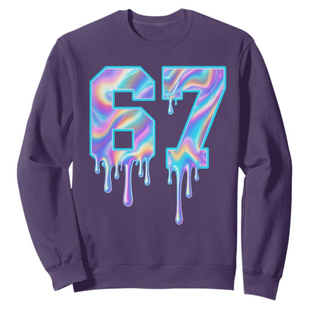 Baseball Drip Number 67 Player Sweatshirt Funny Six Seven Meme 67th Birthday Holographic Dripping TS10 Purple Print Your Wear