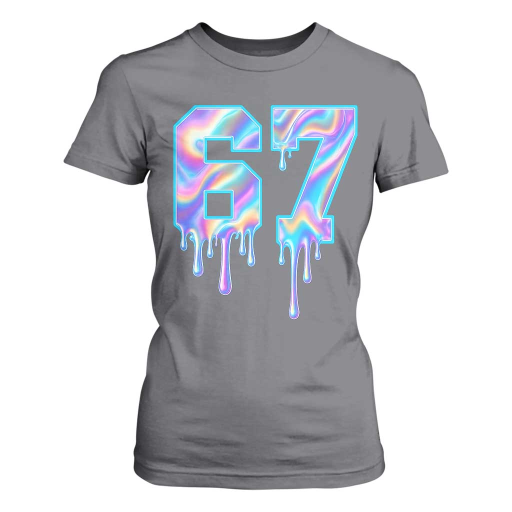 Baseball Drip Number 67 Player T Shirt For Women Funny Six Seven Meme 67th Birthday Holographic Dripping TS10 Charcoal Print Your Wear