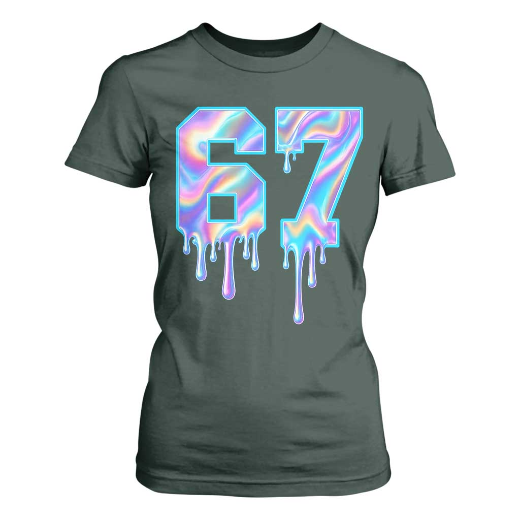 Baseball Drip Number 67 Player T Shirt For Women Funny Six Seven Meme 67th Birthday Holographic Dripping TS10 Dark Forest Green Print Your Wear