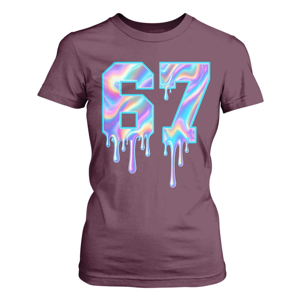 Baseball Drip Number 67 Player T Shirt For Women Funny Six Seven Meme 67th Birthday Holographic Dripping TS10 Maroon Print Your Wear
