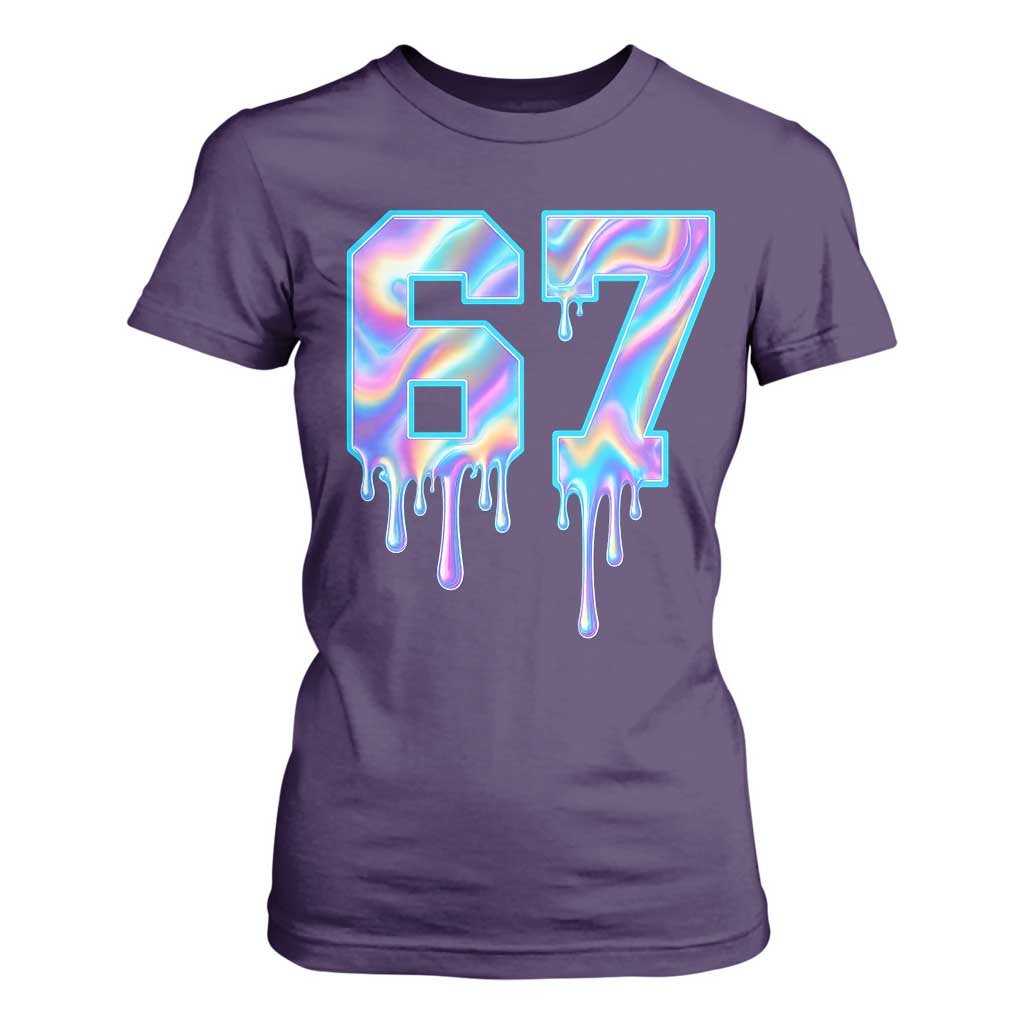 Baseball Drip Number 67 Player T Shirt For Women Funny Six Seven Meme 67th Birthday Holographic Dripping TS10 Purple Print Your Wear