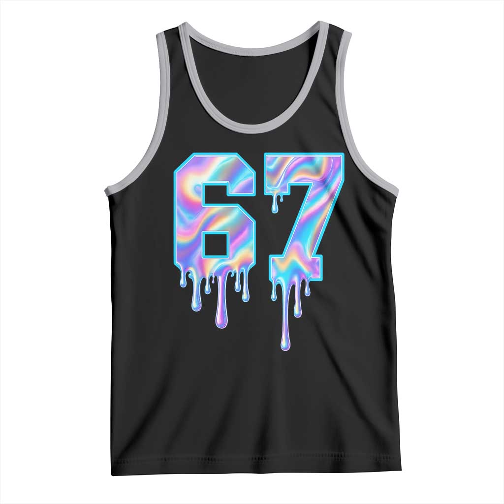 Baseball Drip Number 67 Player Tank Top Funny Six Seven Meme 67th Birthday Holographic Dripping TS10 Black Athletic Heather Print Your Wear