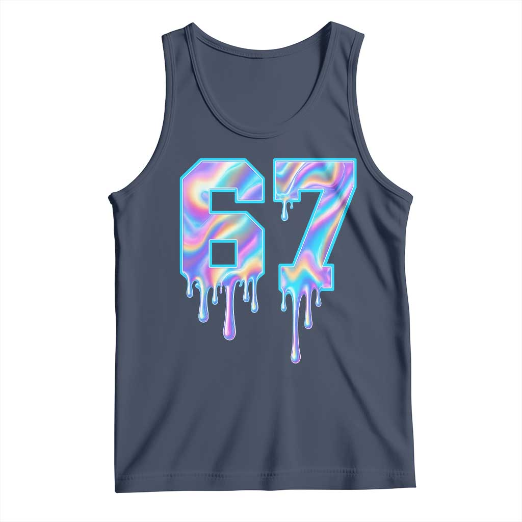 Baseball Drip Number 67 Player Tank Top Funny Six Seven Meme 67th Birthday Holographic Dripping TS10 Navy Print Your Wear