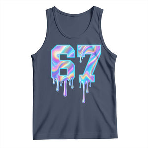 Baseball Drip Number 67 Player Tank Top Funny Six Seven Meme 67th Birthday Holographic Dripping TS10 Navy Print Your Wear