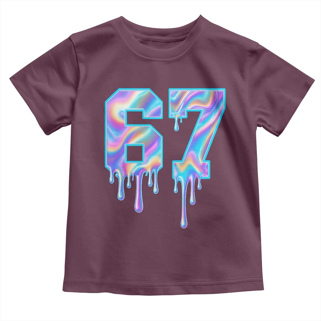 Baseball Drip Number 67 Player Toddler T Shirt Funny Six Seven Meme 67th Birthday Holographic Dripping TS10 Maroon Print Your Wear