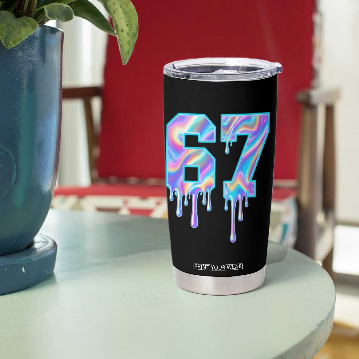 Baseball Drip Number 67 Player Tumbler Cup Funny Six Seven Meme 67th Birthday Holographic Dripping TS10 Print Your Wear